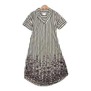 Anthropologie Purple Embroidered Lounge Midi Stripped Cream & Green Dress Sz-SM